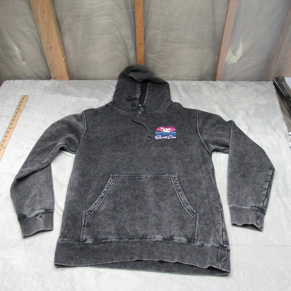 Sweet Cow Sweatshirt‎ Mens Medium Grey Mineral Wash Pullover Hoodie Retro Fade